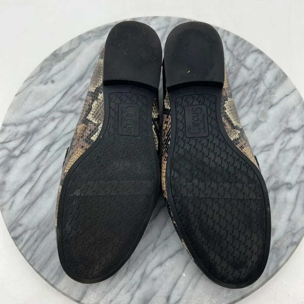 Sam Edelman Circus Loafer Womens 7 Brown Leather Snake Print Slip On Flats Shoes